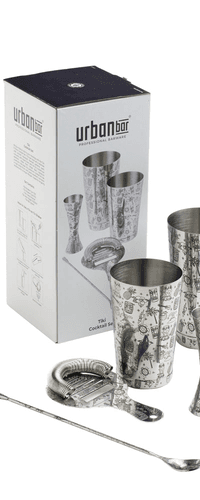 Tiki Stainless Steel 5 Piece Cocktail Set Tin-on-Tin Shaker, Jigger, Spoon and Strainer