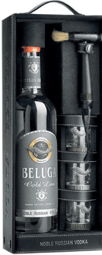 Beluga Gold Line Noble Russian Vodka 40% Vol. 0,7l in Giftbox in leatherbox with 3 glasses