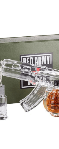 Army AK-47 Vodka 40% Vol. 1l in wooden box with herbal liqueur grenade 0.2l and 6 shot glasses
