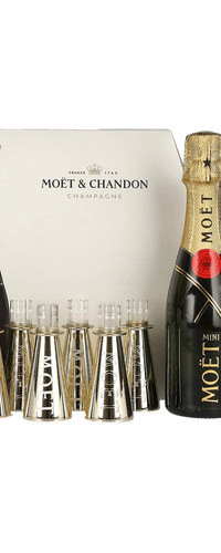 Moet & Chandon Champagne AT HOME PACK 12% Vol. 6x0,2l in Giftbox with Bottle Sippers