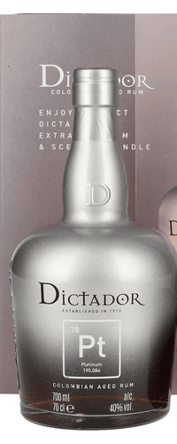 Dictador PLATINUM Colombian Aged Rum 40% Vol. 0,7l in Giftbox with Kerze