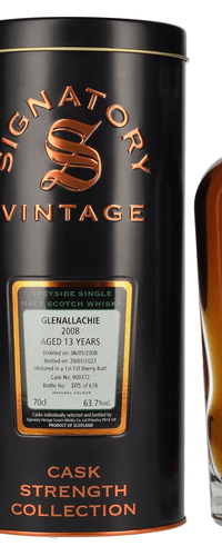 Signatory Vintage GLENALLACHIE 13 Years Old Cask Strength 2008 63,7% Vol. 0,7l in Tinbox