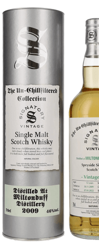 Signatory Vintage MILTONDUFF 12 Years Old The Un-Chillfiltered 2009 46% Vol. 0,7l in Tinbox