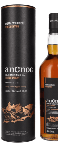 AnCnoc Highland Single Malt Scotch Whisky Sherry Cask Finish Peated Edition 43% Vol. 0,7l in Giftbox