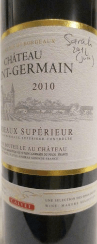 2010 - bordeaux supérieur - château saint-germain (écriture sur étiquette)