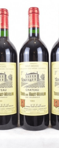 1993 - haut-médoc - château tour du haut-moulin cru bourgeois lot de 3 bouteilles