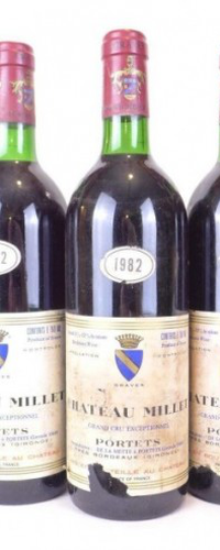 1982 - graves - château millet grand cru exceptionnel (étiquette abîmée) lot de 3 bouteilles
