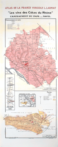 Print From Atlas De La France Vinicole L. Larmat Paris 1942 Folio. Les Vins de Cotes Du Rhone - Chateauneuf-du-Pape & Tavel.