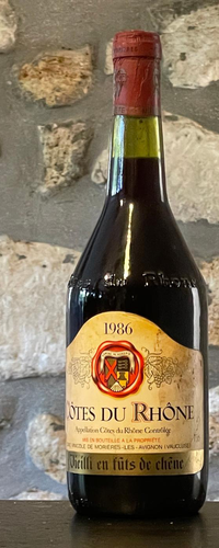 Vin rouge, Cotes du Rhone, cave vinicole de Morieres 1986