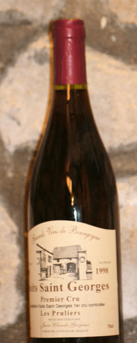 Vin rouge, Domaine Jean Claude Guyaux, cuvée les Pruliers 1998