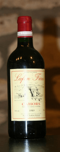 Vin rouge, Cahors, Domaine Lafon frères 1989